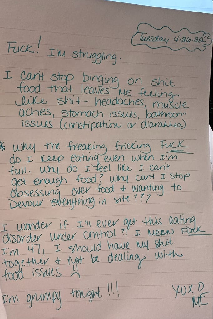 eating disorder journal entry 8