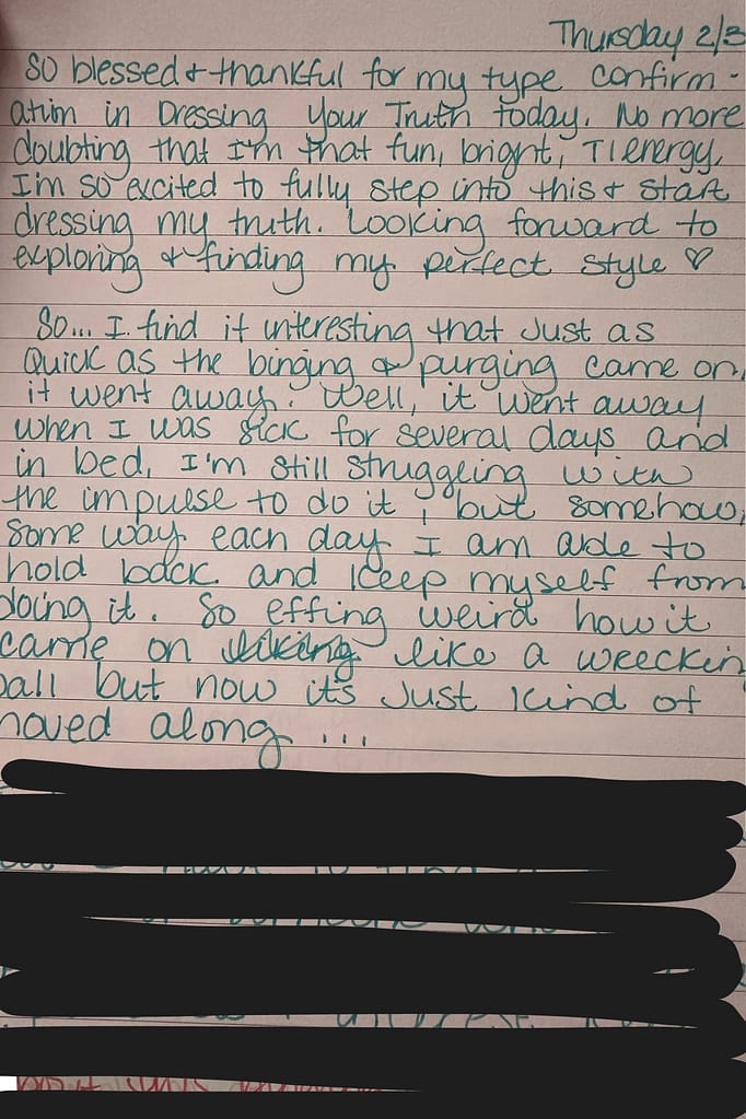 eating disorder journal entry 4