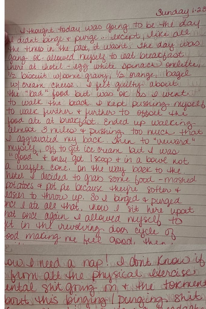 eating disorder journal entry 2
