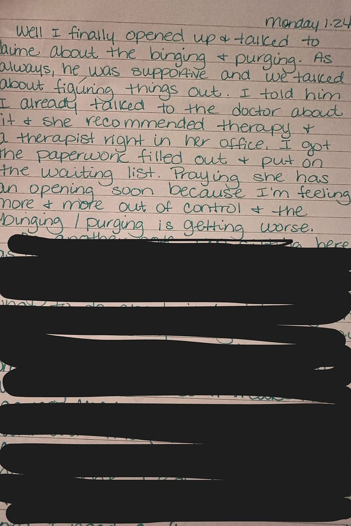 eating disorder journal entry 3