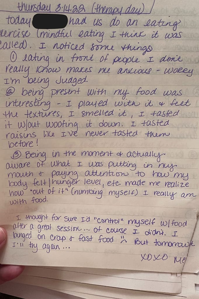 eating disorder journal entry 6