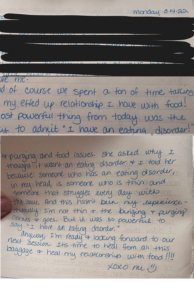 eating disorder journal entry 5